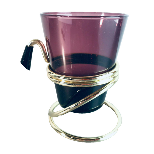 Glas lila Messing 50er 60er mit Halter MID CENTURY