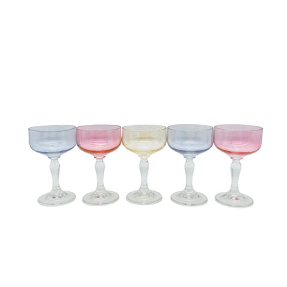 Vintage 5 er Set  gelb rosa blau 10,8 cm Likörgläser Gläser Trinkgläser Glas