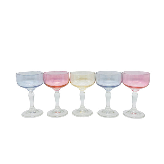 Vintage 5 er Set  gelb rosa blau 10,8 cm Likörgläser Gläser Trinkgläser Glas