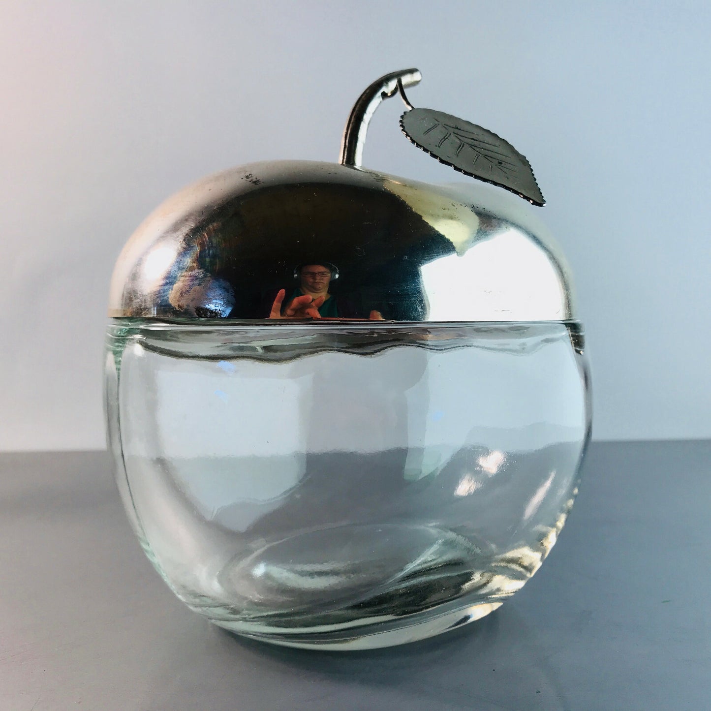 TOSCHI 60er 70er Deckeldose Dose silbern D 14,5 cm oval Glas Deckel