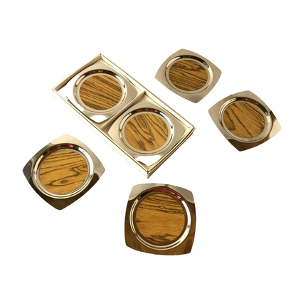Untersetzer Teegläser Edelstahl Chromargan mit Holz Dekor innen