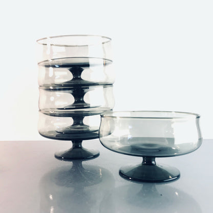 INGRID Glas Schälchen 5er Schale Glas 10,5 cm VINTAGE 50er 60er Rauchglas