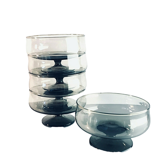 INGRID Glas Schälchen 5er Schale Glas 10,5 cm VINTAGE 50er 60er Rauchglas