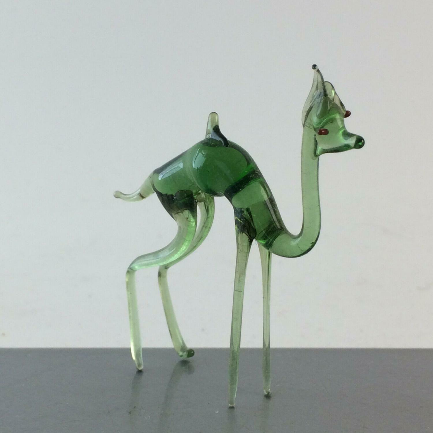 Dromedar Camel grün H 6,5 cm Glas 50er 60er Lauscher Vintage MID CENTURY 
