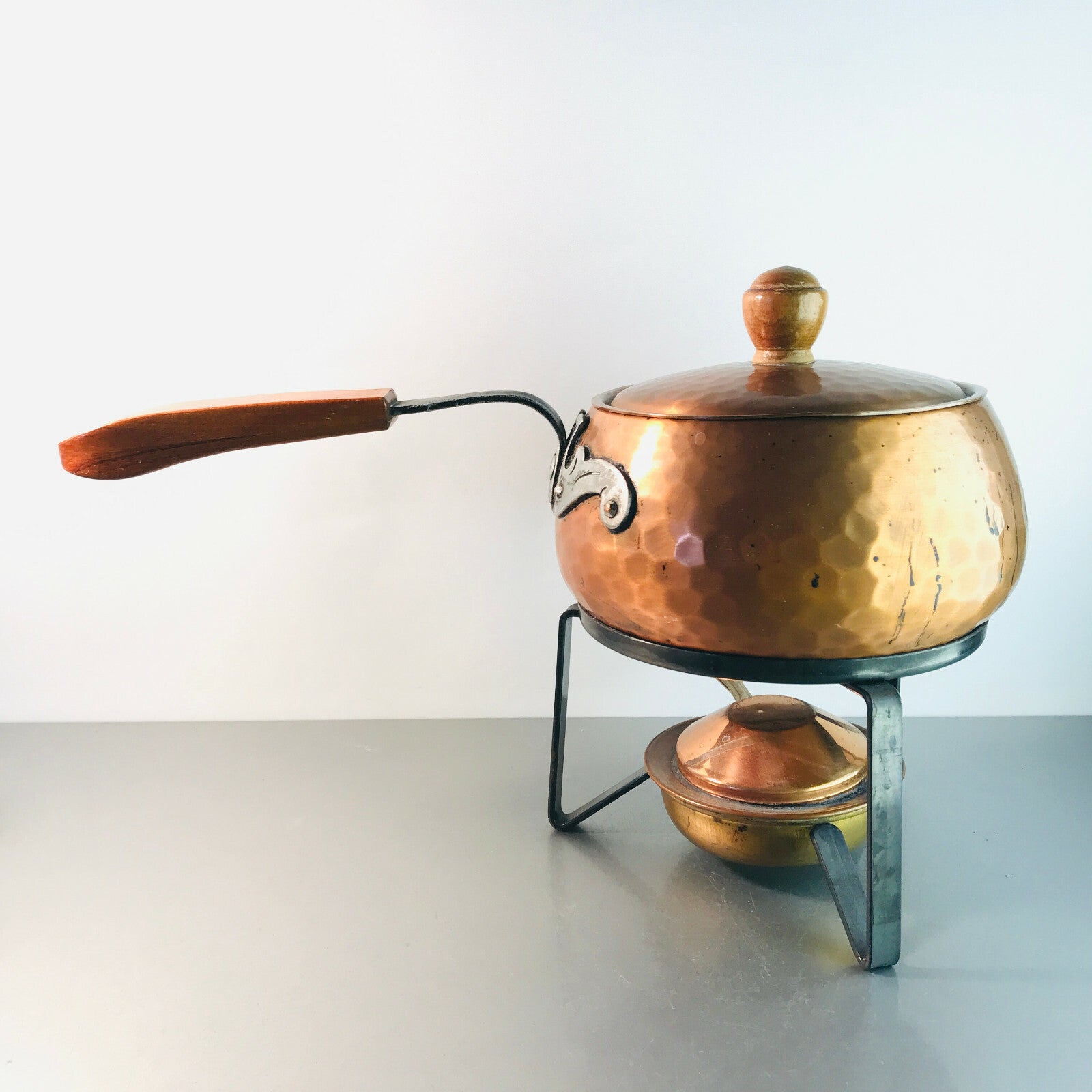 stockli Swiss FONDUE Topf Vintage Kupfer 60er Fonduetopf Stövchen Brenner