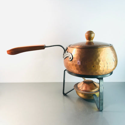 stockli Swiss FONDUE Topf Vintage Kupfer 60er Fonduetopf Stövchen Brenner