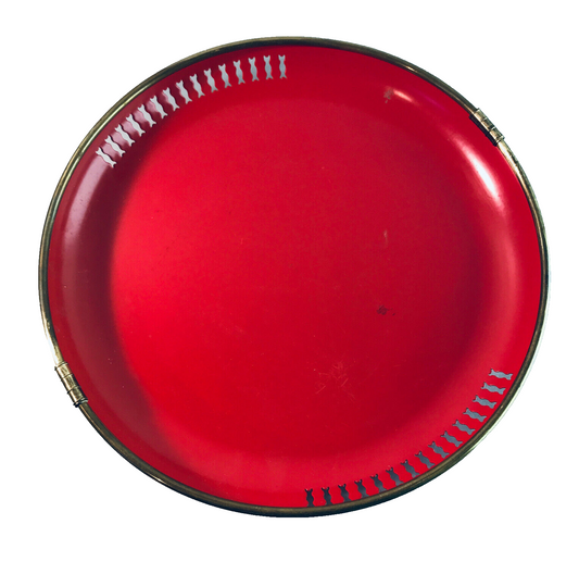 Tablett METALL 50er 60er Schale OBST Lochblech 22 cm rot Messing Rand