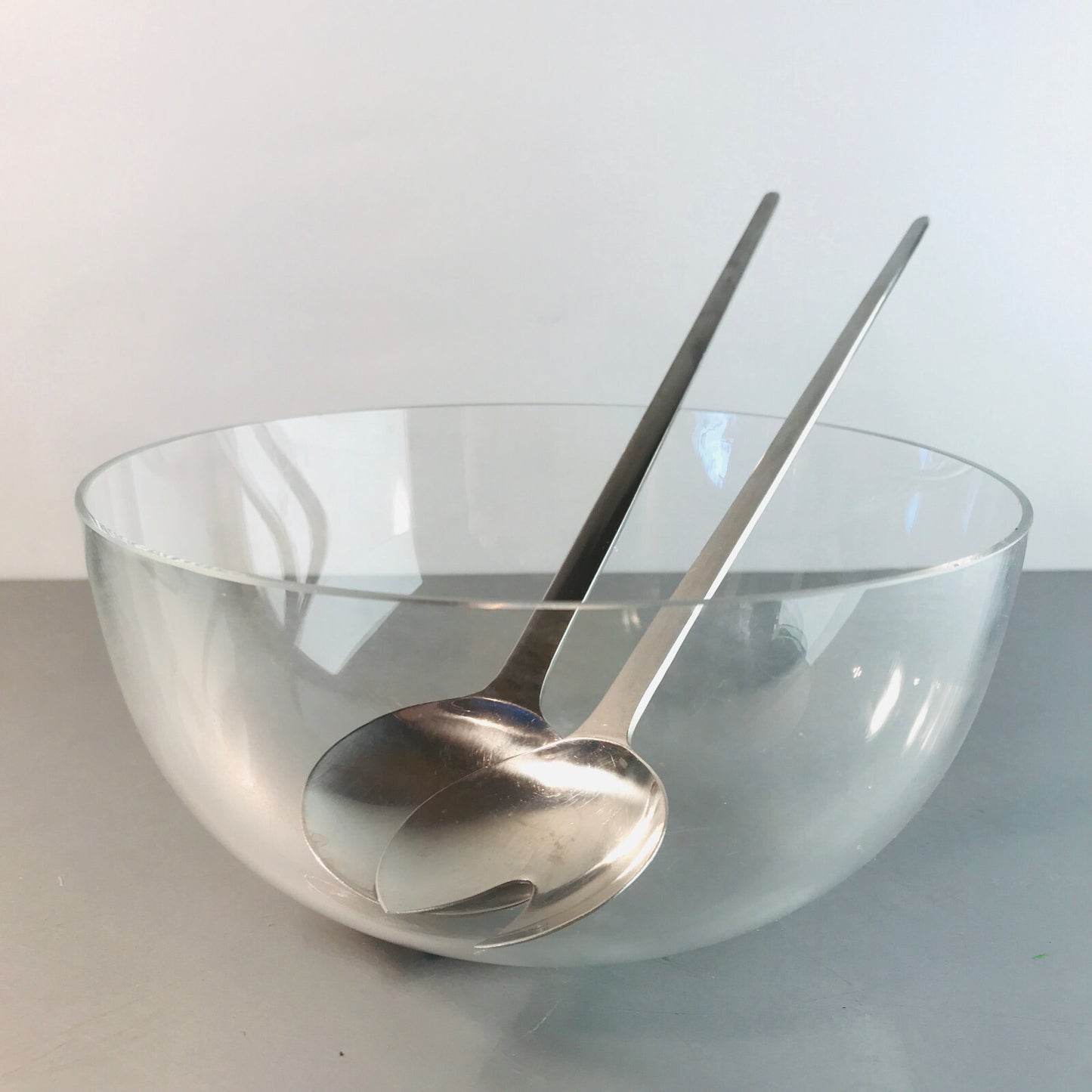MID CENTURY Schale 60er 70er Glas 19 cm Schüssel + WMF Salatbesteck