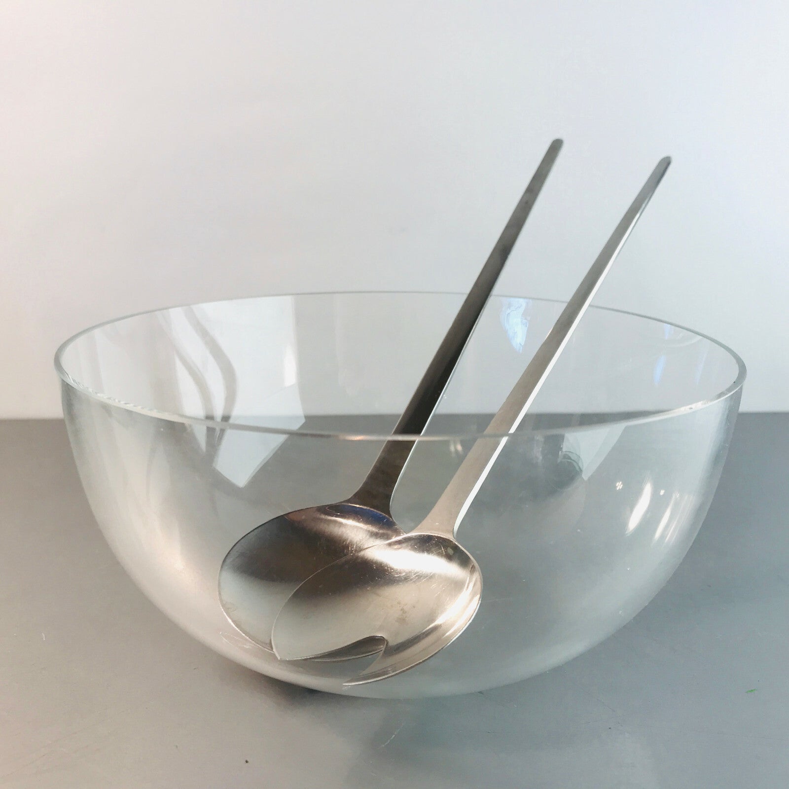 MID CENTURY Schale 60er 70er Glas 19 cm Schüssel + WMF Salatbesteck