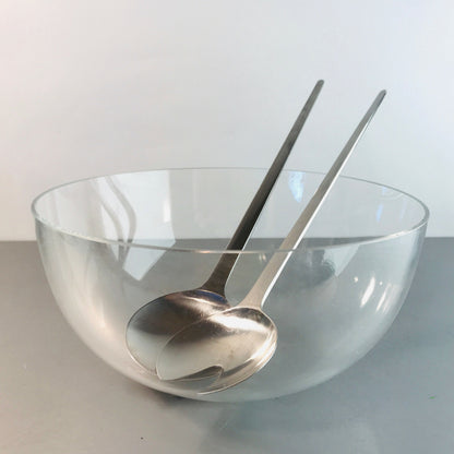 MID CENTURY Schale 60er 70er Glas 19 cm Schüssel + WMF Salatbesteck