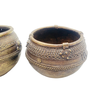 MESSING Schalen D ca 9,5 cm H 7,5 / 8,5 cm Metall Korb Optik Dekoration Vintage