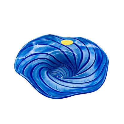 Vintage Schale blau Glas D 20 cm gestreift Spiralen 70er 80er Jahre Dekoration