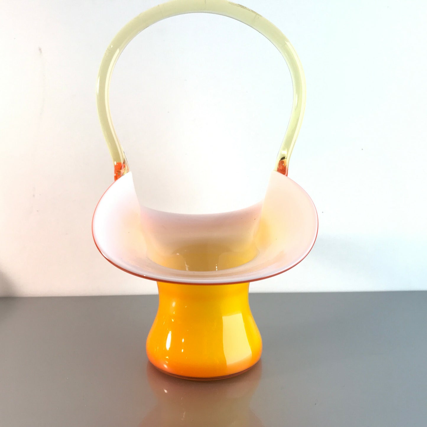 Glas Schale 50er 60er  VINTAGE 24,5 cm Schüssel orange weiß Korb