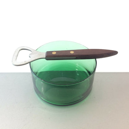 Glas Schale Vintage grün 50er 60er 9,5 cm MID CENTURY + Flaschenöffner