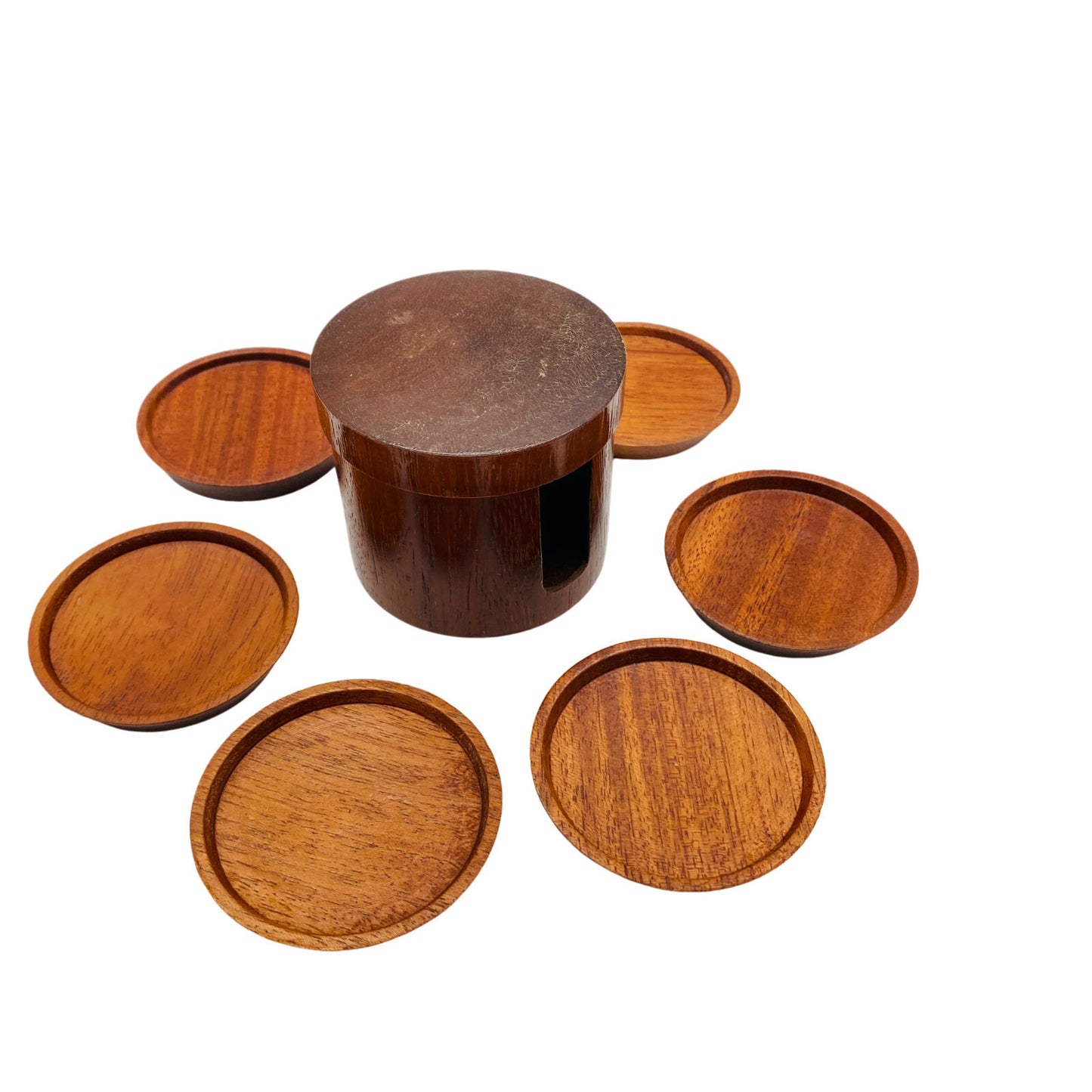 MID CENTURY Holz Dose 50er 60er Deckel Deckeldose mit Untersetzer D 7 cm (6 cm)
