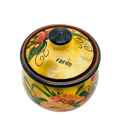Alte Dose Keramik Deckeldose H 12 cm Keramikdose & Deckel bemalt mit Blumen