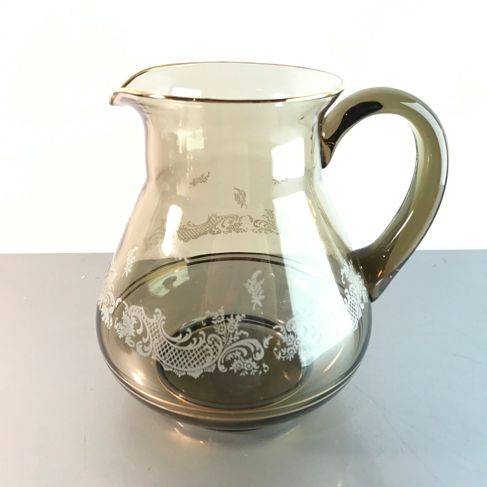  RAUCHGLAS Glas Vase Kanne Karaffe VINTAGE 16,5 cm 60er 70er Kanne