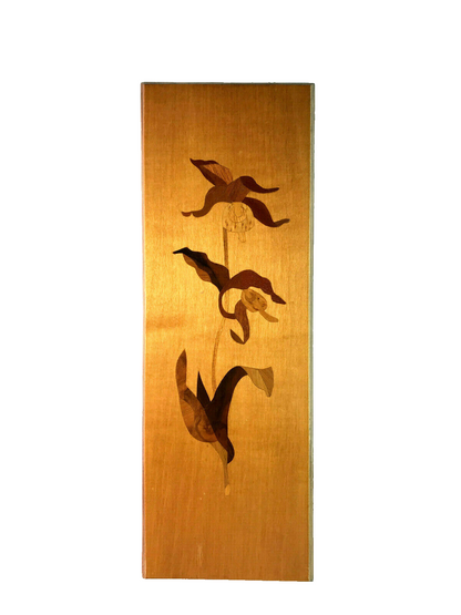 MID CENTURY Bild 50er 60er Intarsien Orchideen Holzbild 39 x 13,5 cm 