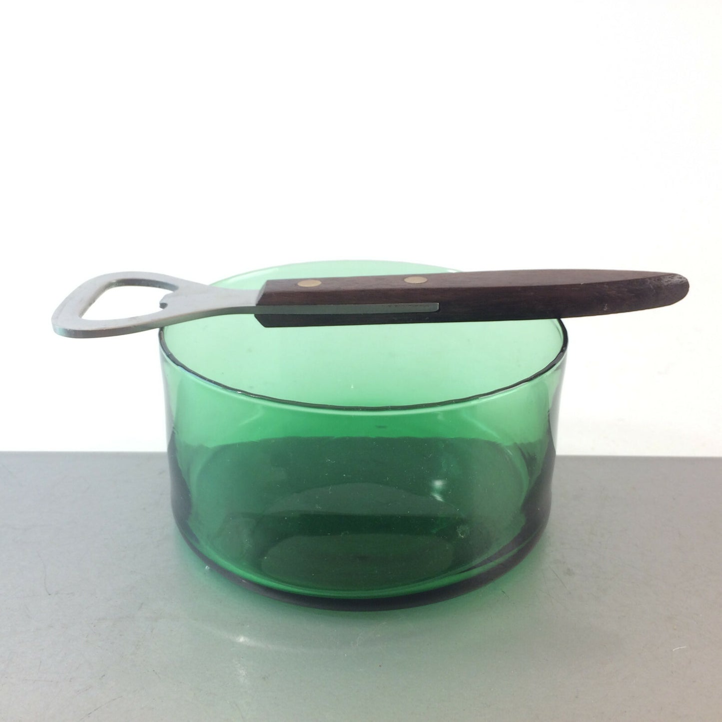 Glas Schale Vintage grün 50er 60er 9,5 cm MID CENTURY + Flaschenöffner