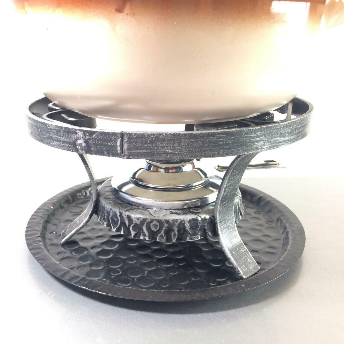 Käsefondue Topf Keramik mit Stövchen Eisen Metall Vintage FONDUE