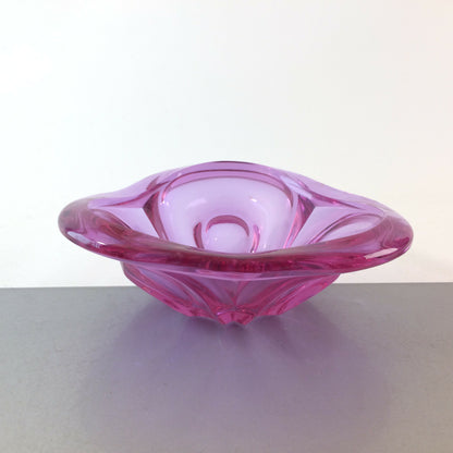 MID CENTURY Glas 50er 60er Vintage Schale lila rosa 16 cm