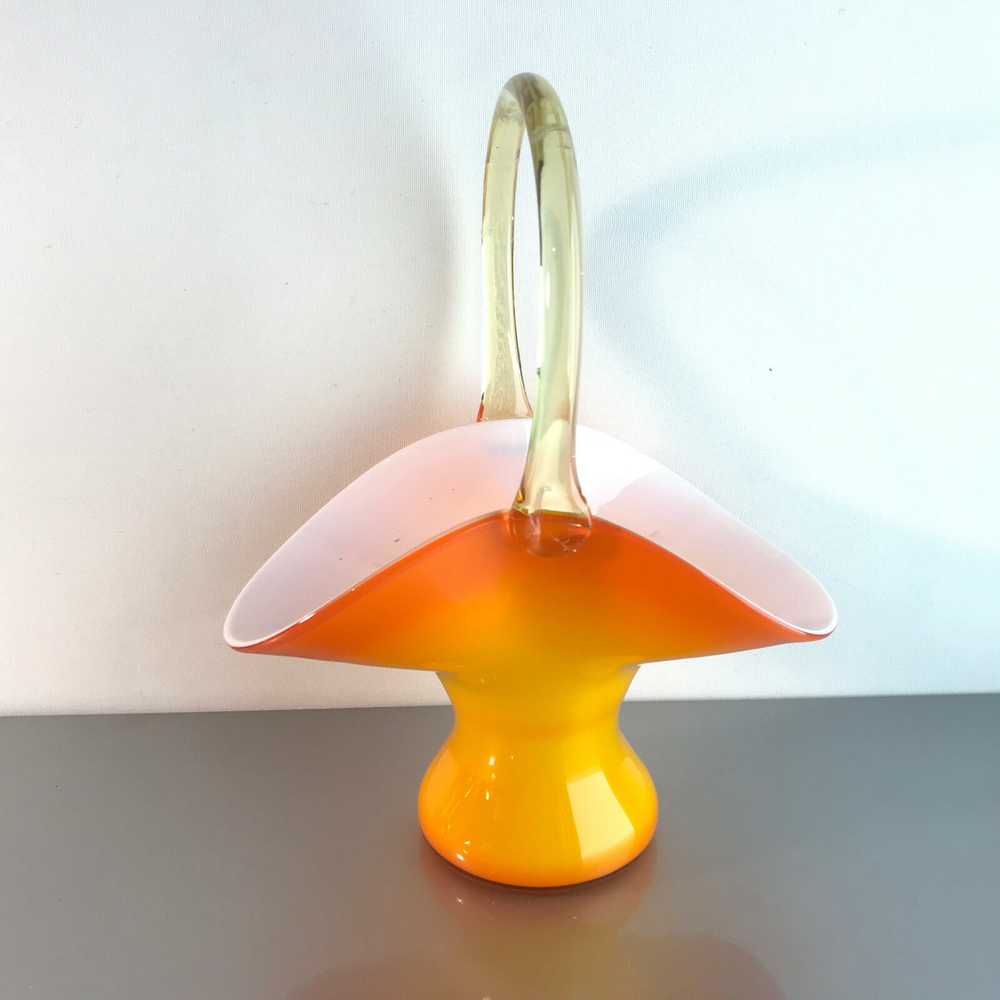 Glas Schale 50er 60er  VINTAGE 24,5 cm Schüssel orange weiß Korb