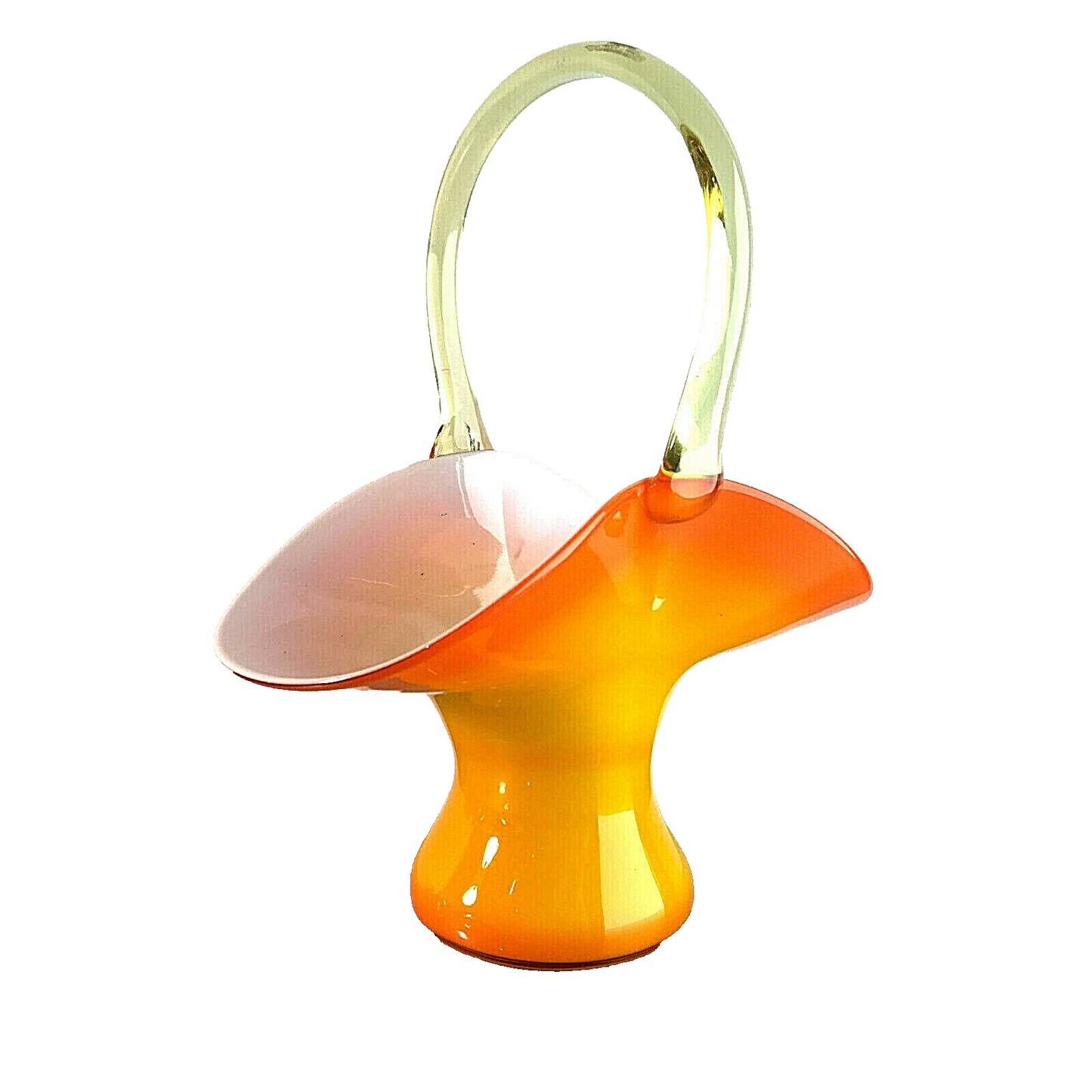 Glas Schale 50er 60er  VINTAGE 24,5 cm Schüssel orange weiß Korb