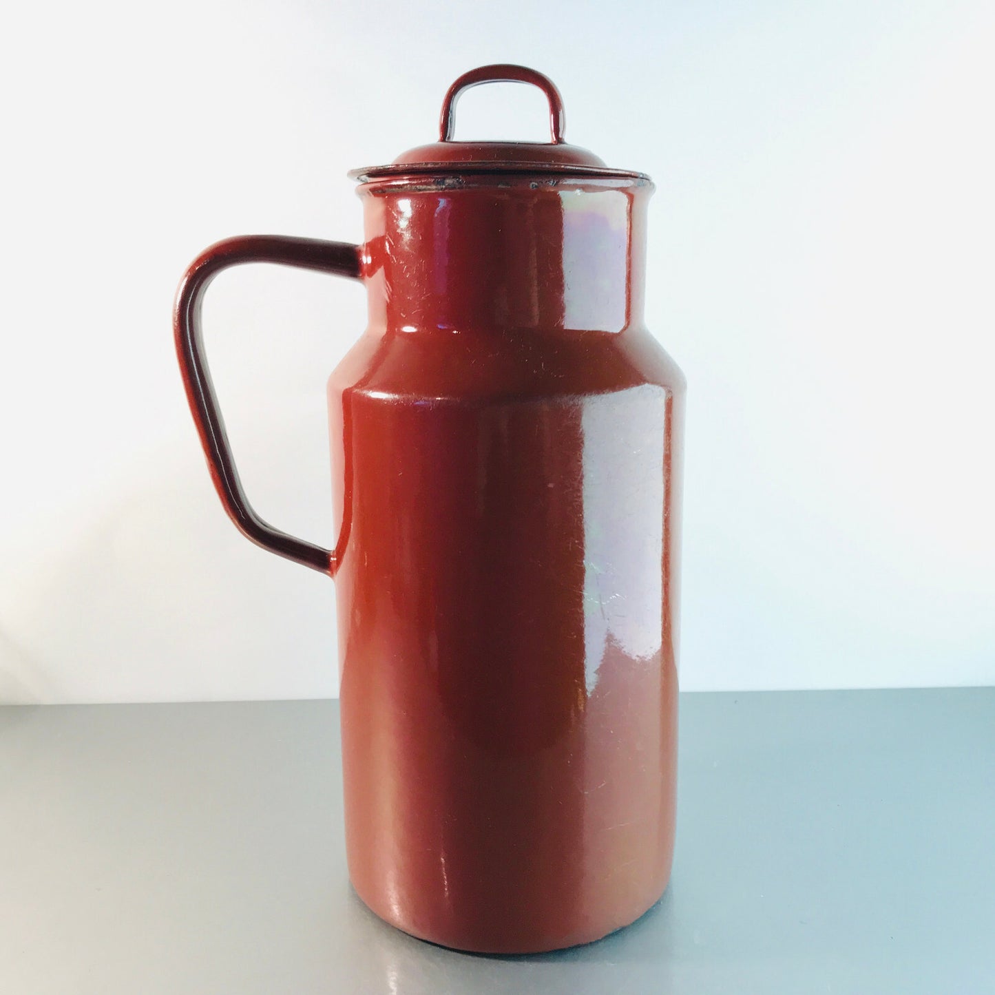 Vintage Emaille Kanne H 30 cm Milchkanne braun