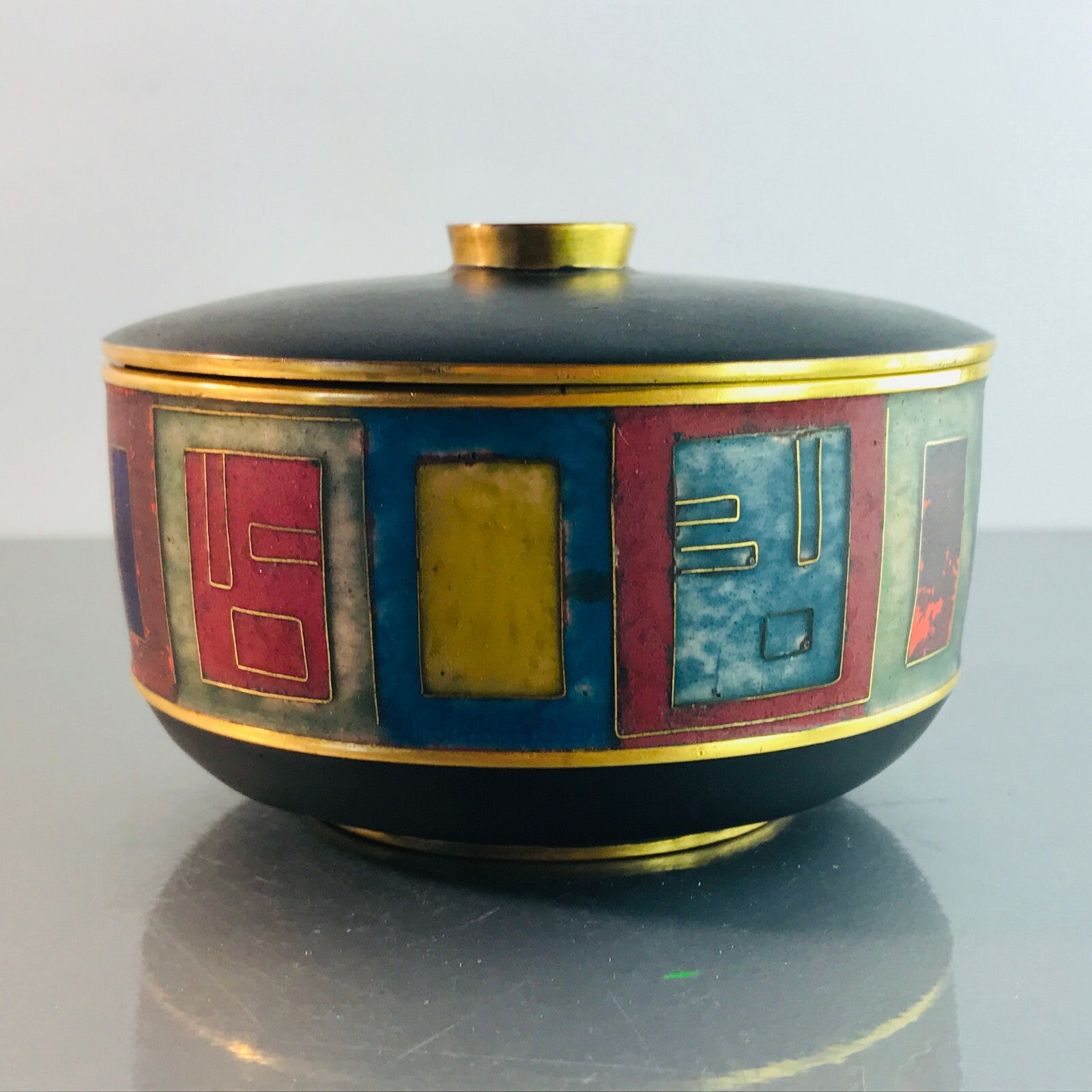 Käthe RUCKENBROD Deckeldose Dose Emaille 50er 60er Stegemaille Email 