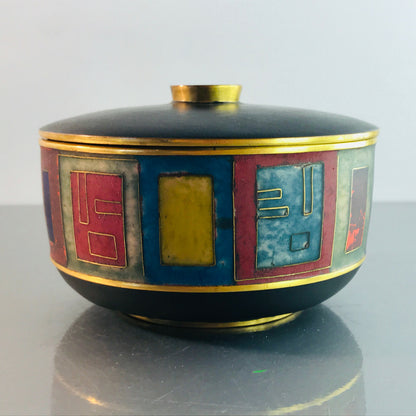 Käthe RUCKENBROD Deckeldose Dose Emaille 50er 60er Stegemaille Email 