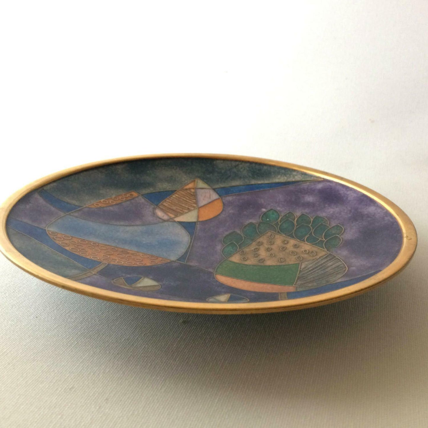 Käthe RUCKENBROD (sig.) Teller Emaille 50er 60er Stegemaille Cloisonne