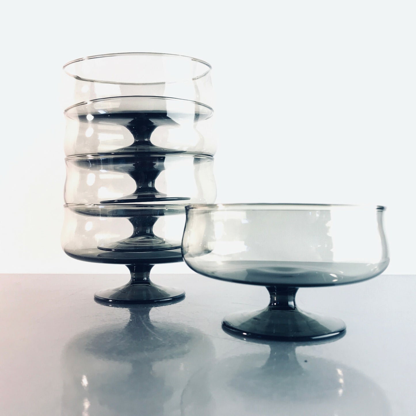 INGRID Glas Schälchen 5er Schale Glas 10,5 cm VINTAGE 50er 60er Rauchglas