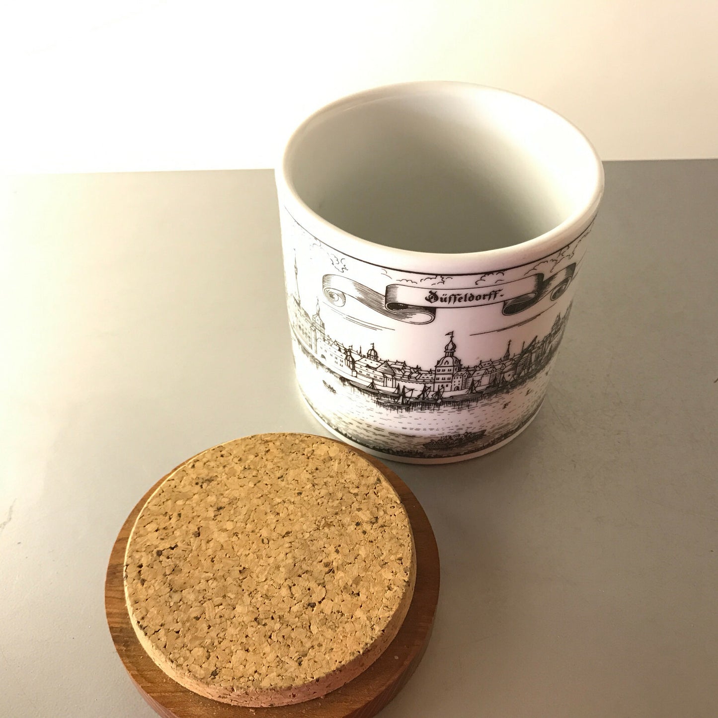 Düsseldorf Porzellan Dose Deckeldose 11,3 cm HOLZ 50er 60er MID CENTURY 