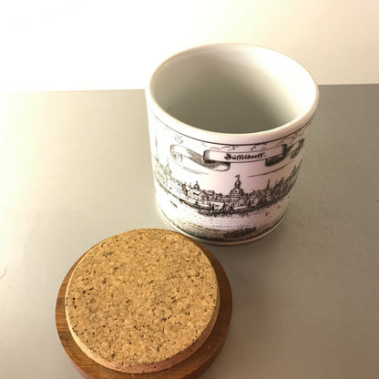 Düsseldorf Porzellan Dose Deckeldose 11,3 cm HOLZ 50er 60er MID CENTURY 