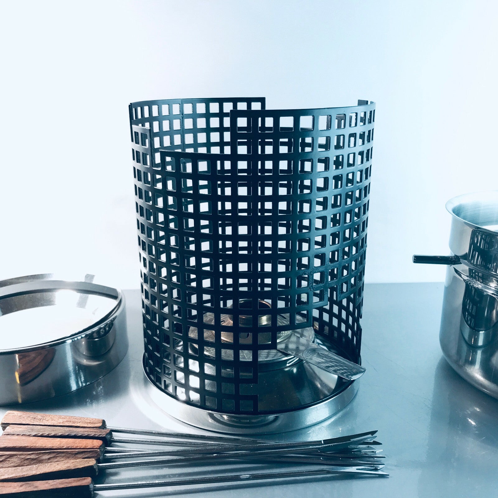 SPRING Swiss Fondue Topf Fonduetopf Stövchen Rechaud Edelstahl Gabeln