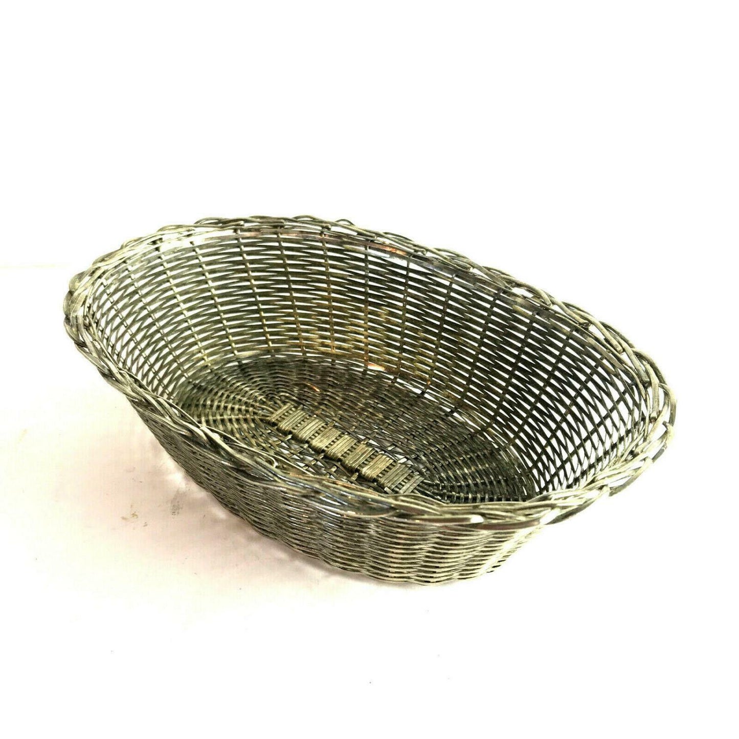 Vintage Art Déco Korb 40er 50er geflochten Brotkorb versilbert 15x22 cm 