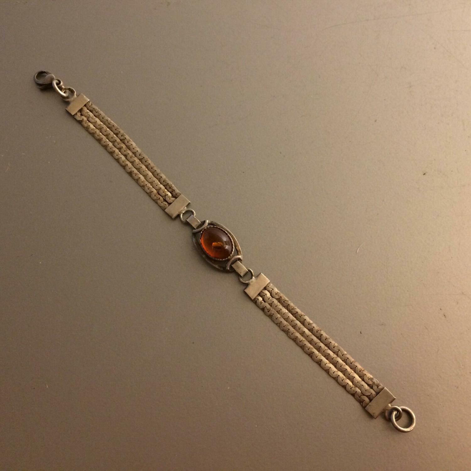 ARMBAND versilber 925 Bernstein und punziert Art Déco 17 cm 