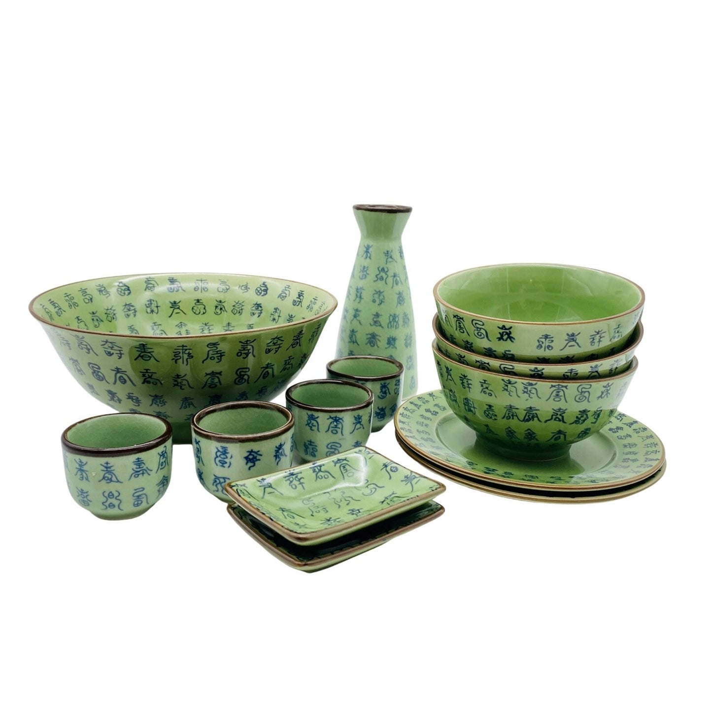 Porzellan Schalen Schüssel grün Schriftzeichen asiatisch Teeschalen Set