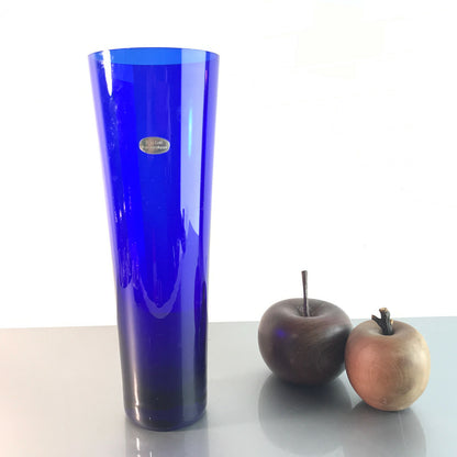 VINTAGE Vase blau 60er 70er 25 cm Glas MID CENTURY