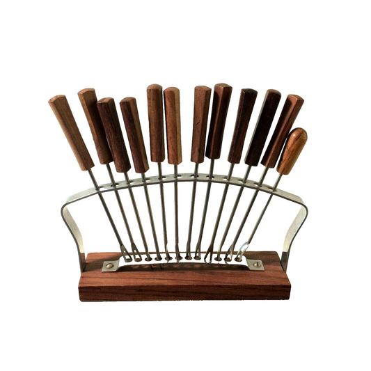 EDELSTAHL & Holz Teak MID Century Gabeln Picker Spieße Halter 