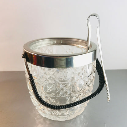 Eiswürfeleimer Eiseimer GLAS geschliffen mit Edelstahl Halter 12,3 cm