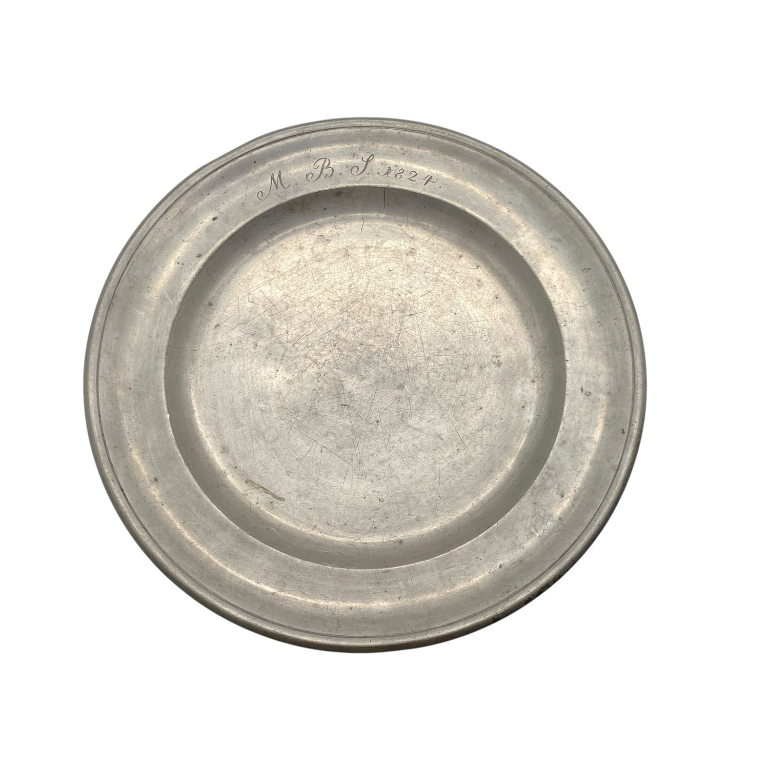 Antiker Zinnteller punziert und signiert mit M. B. J. 1824 Teller aus Zinn 19. Jh.