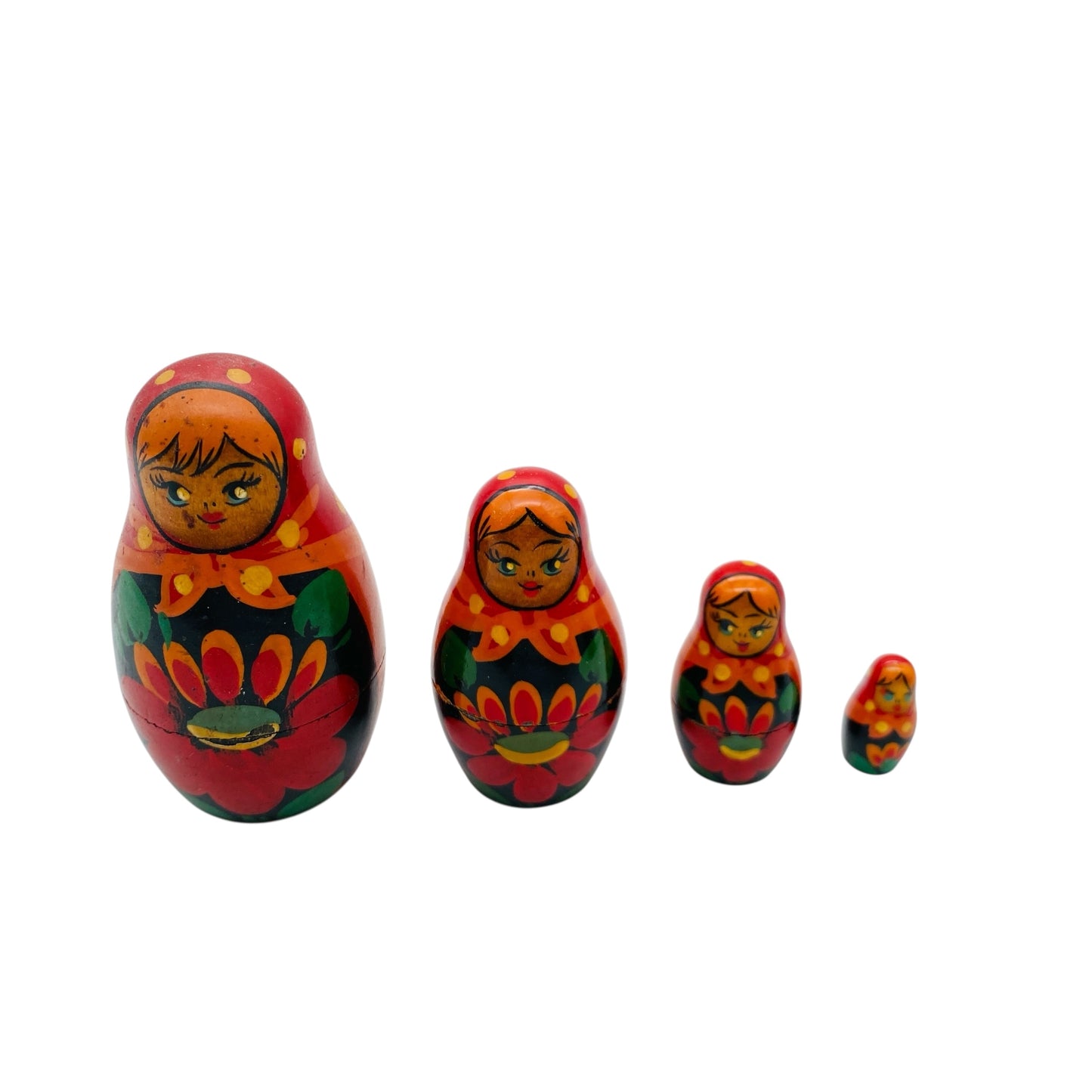 Babuschka aus Holz gedrechselt 4 Puppen Handbemalt rot Blumen Steckpuppe