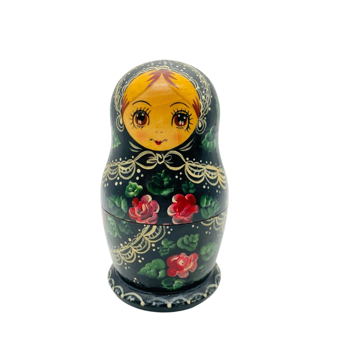 Babuschka aus Holz gedrechselt 5 Puppen Handbemalt blau Blumen Steckpuppe