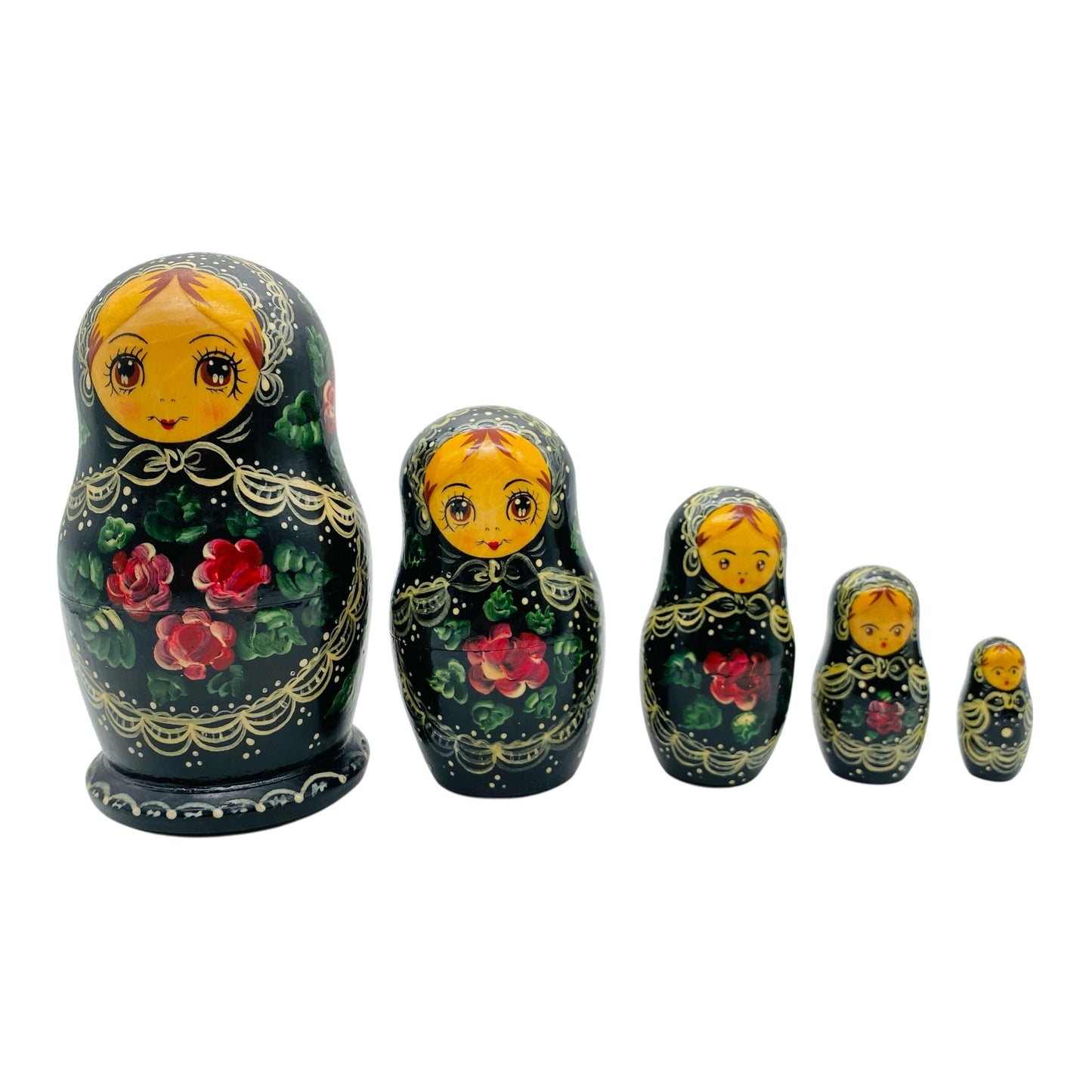 Babuschka aus Holz gedrechselt 5 Puppen Handbemalt blau Blumen Steckpuppe