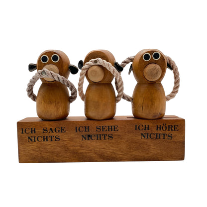 Barset Flaschenöffner Korkenzieher Verschluss aus Holz 3 Affen sage, sehe, höre nichts 70er Jahre