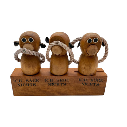Barset Flaschenöffner Korkenzieher Verschluss aus Holz 3 Affen sage, sehe, höre nichts 70er Jahre