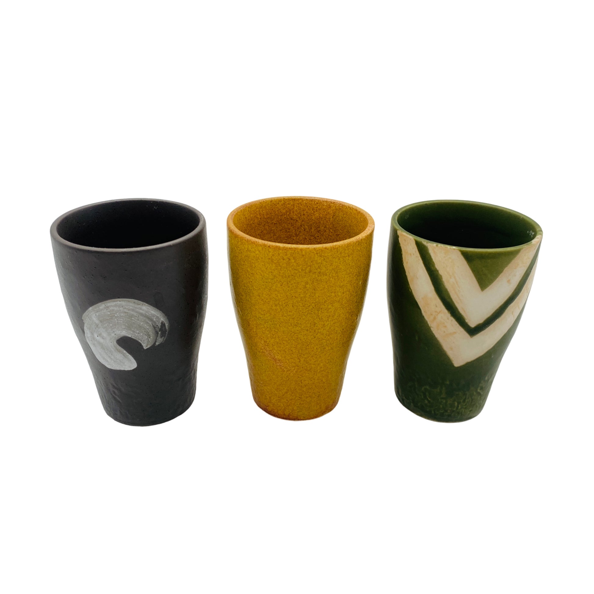 Becher Keramik Vintage Mid Century bunt 50er 60er gelb grün grau