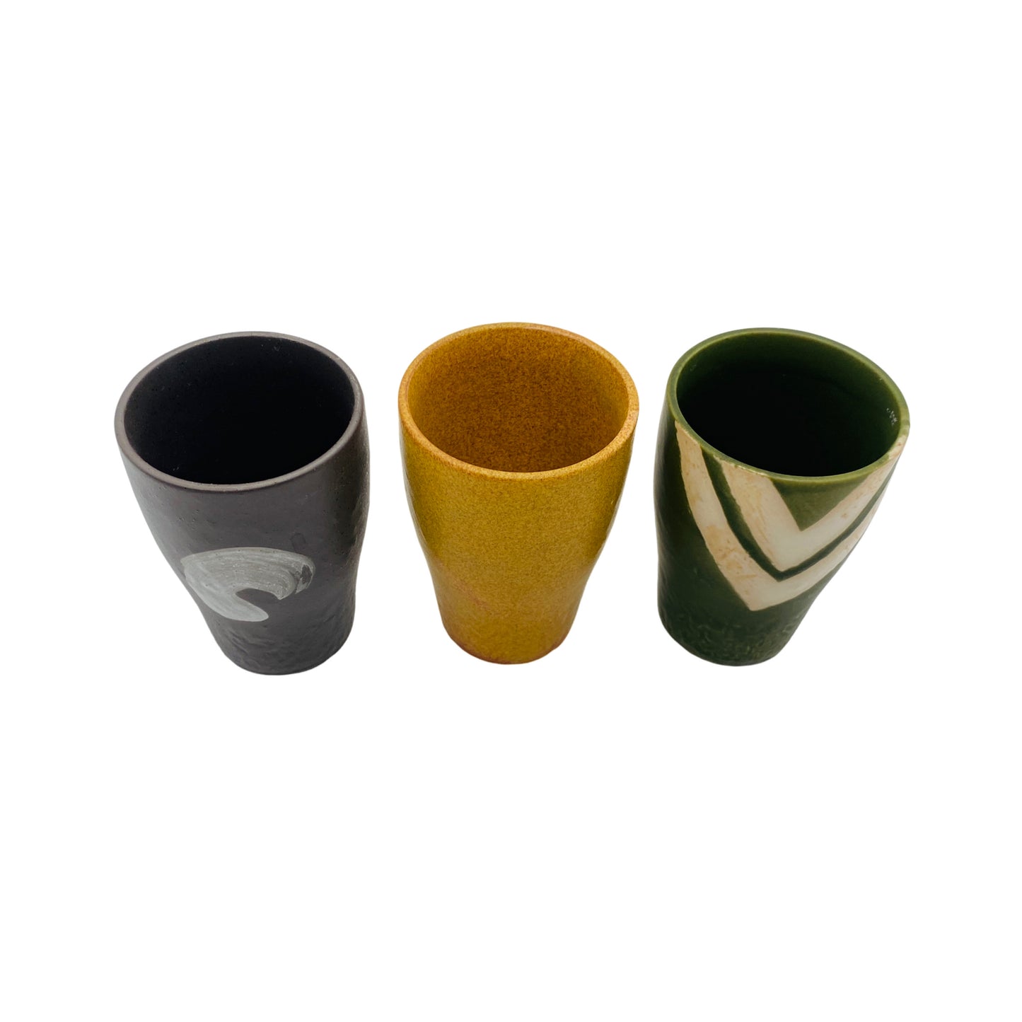Becher Keramik Vintage Mid Century bunt 50er 60er gelb grün grau
