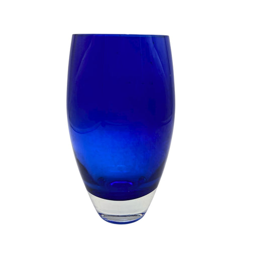 Blaue Blumenvase transparenter Überfang 60er 70er Jahre Dekoration Glas Vintage